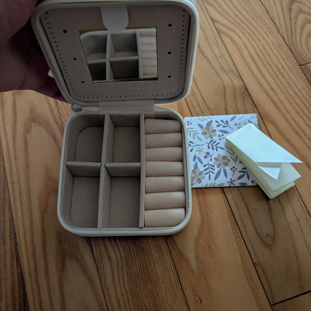White Jewelry Box with Gold and White 'T' Patch